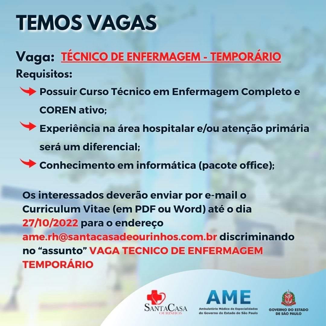 AME de Ourinhos divulga vagas de emprego Passando a Régua