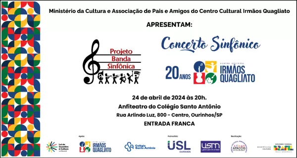 “Concerto Sinfônico” marca a abertura  da programação artística em comemoração  aos 20 anos do Centro Cultural Irmãos Quagliato