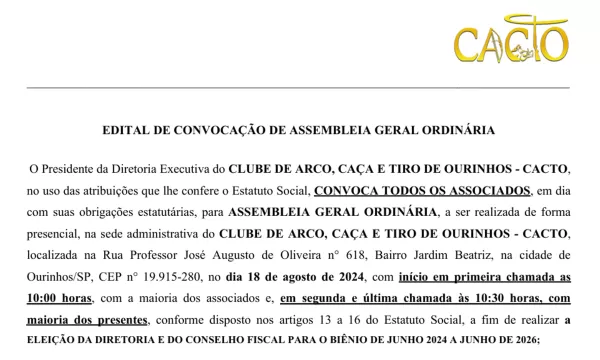 EDITAL DE CONVOCAÇÃO DE ASSEMBLEIA GERAL ORDINÁRIA CACTO 