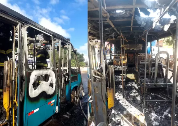 Ônibus municipal pega fogo em Taquarituba, e passageiros escapam ilesos