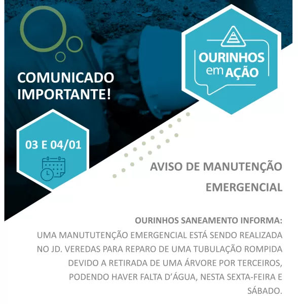 Ourinhos Saneamento realiza manutenção emergencial com possível falta d’água no Jardim Veredas