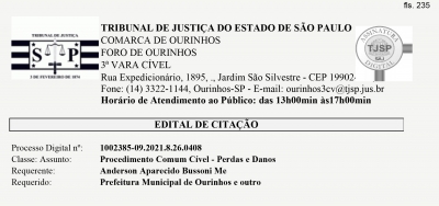 Edital de Citação – 3ª Vara Cível de Ourinhos – 21/02/2024